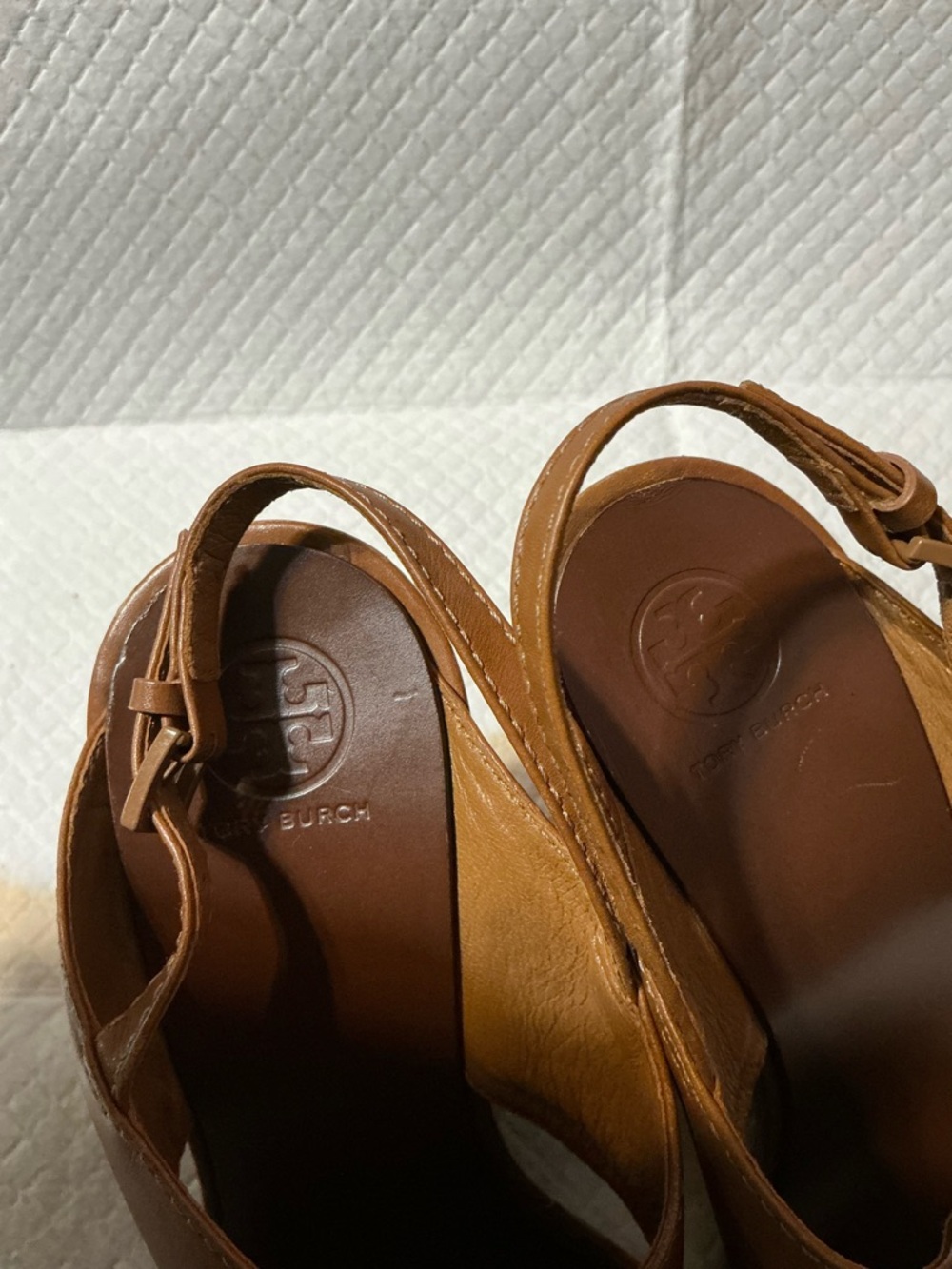 Tory Burch Tan Leather Crisscross Wedge Slingbacks - Picture 6 of 7